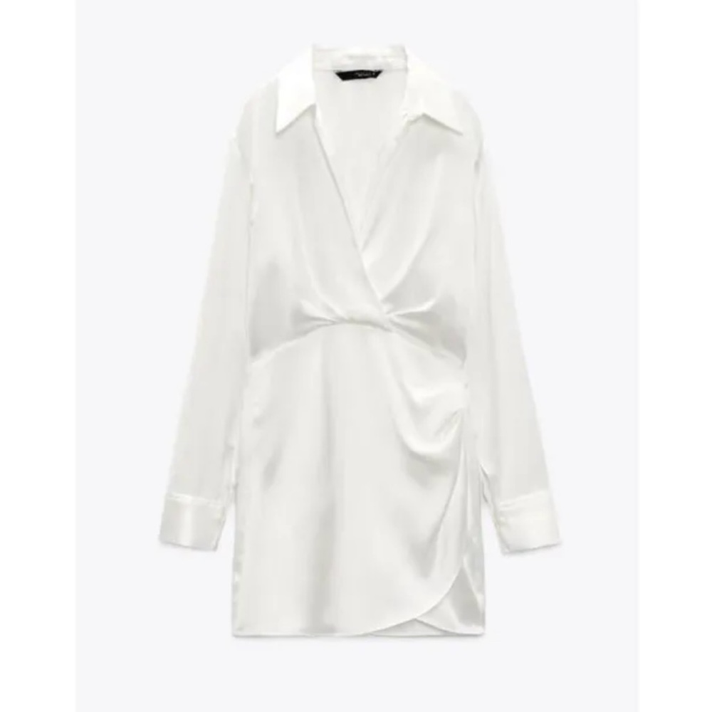 Zara dress white Satin Effect Mini Party Coctail Date Wedding  Long Sleeve - Picture 16 of 16